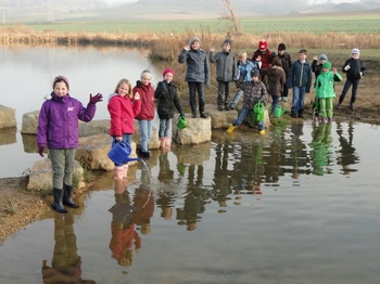 Die Flachwasserzone wird für die Entnahme von Wasser und für die Erkundung der Wasserlebewesen genutzt.